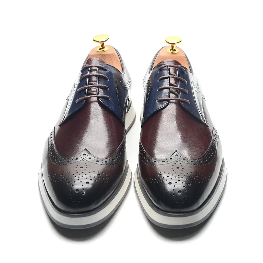 Derby Brogue Homme Wingtip – Cuir de Vache Véritable, Lacets, Bicolore, Automne-Hiver – CLEVI Paris