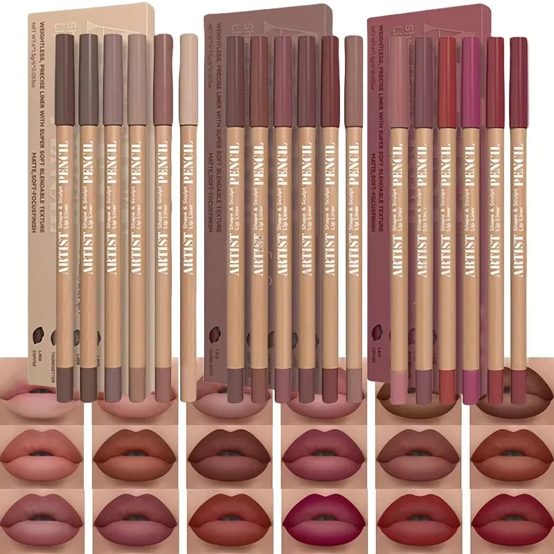 Lot de 6 Crayons Contour Lèvres Velvet Matte – Longue Tenue & Imperméable