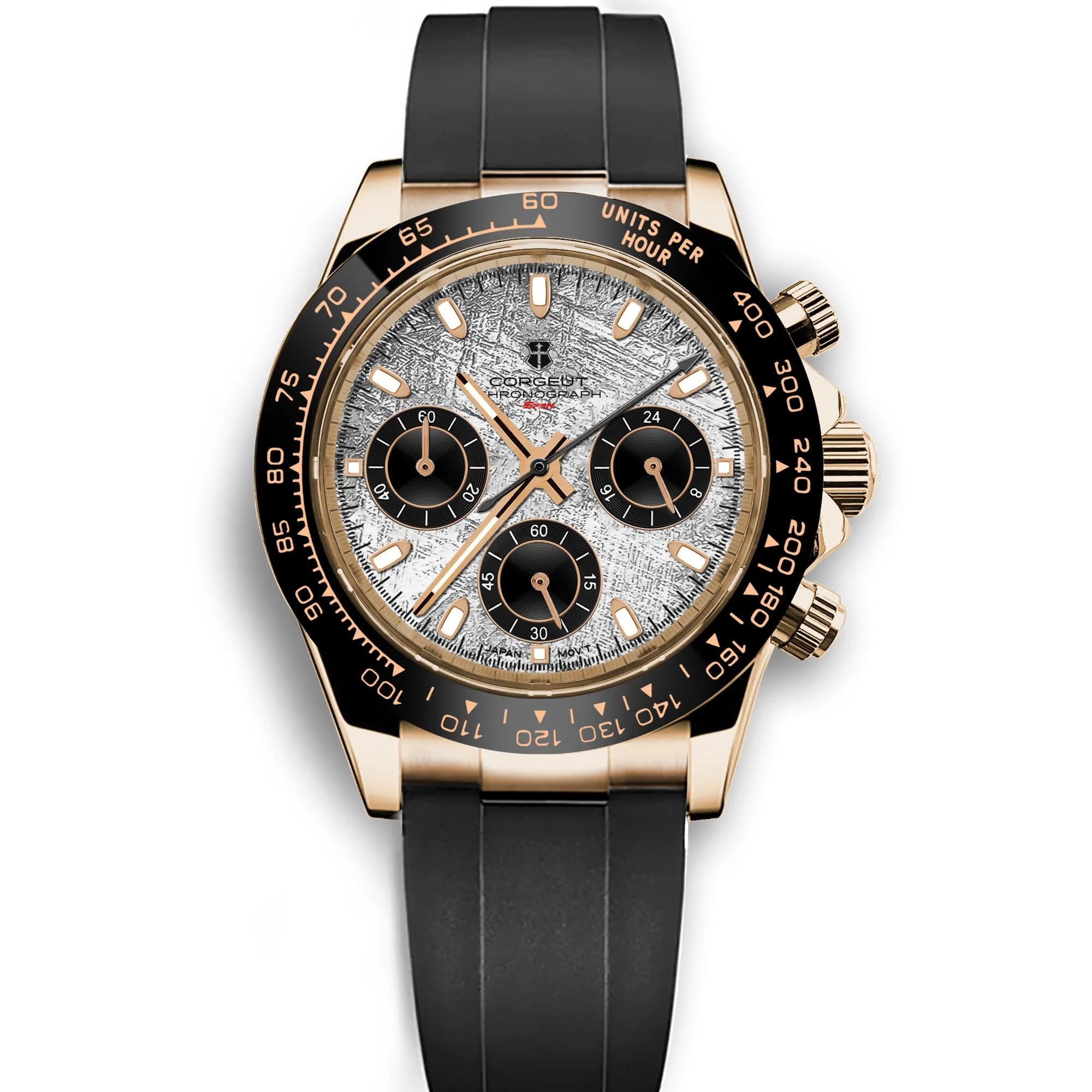 Montre Chronographe Homme Corgeut 9002 Quartz VK63 Saphir 100m Silicone – CLEVI Paris