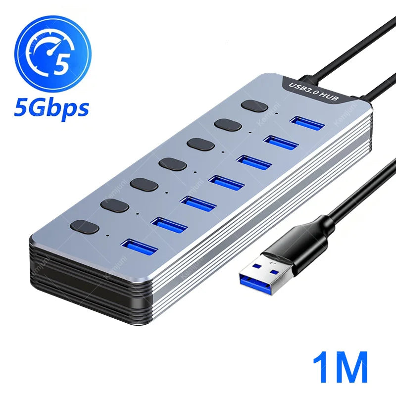 Hub USB 3.0 7 Ports Interrupteurs Individuels Alimentation 24W 5Gbps – CLEVI Paris