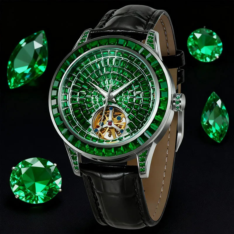 Montre HAEMMER 5037 – Tourbillon Automatique, Cadran Diamant, Bracelet Cuir, Verre Hardlex, Étanche 3 ATM – CLEVI Paris