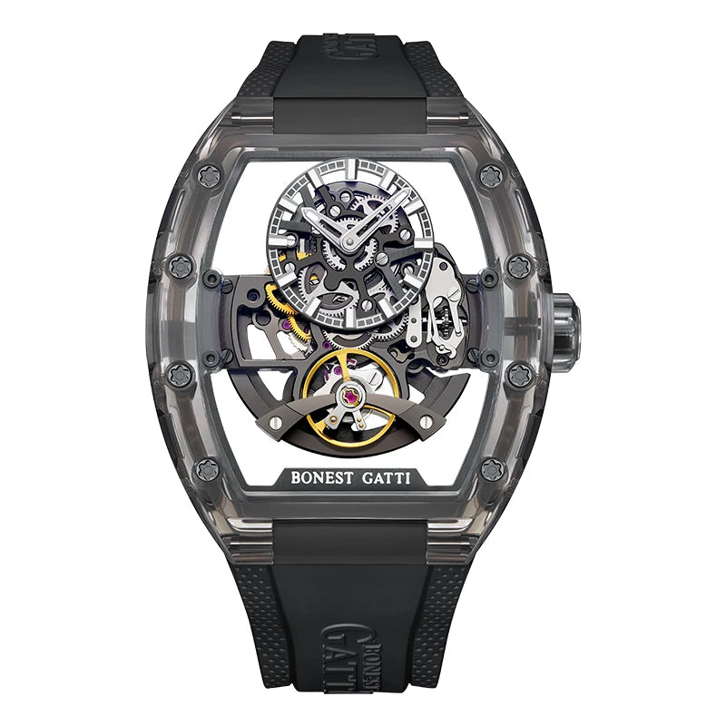 BONEST GATTI BG6005 Montre Homme Automatique Squelette Saphir Tonneau 30M – CLEVI Paris