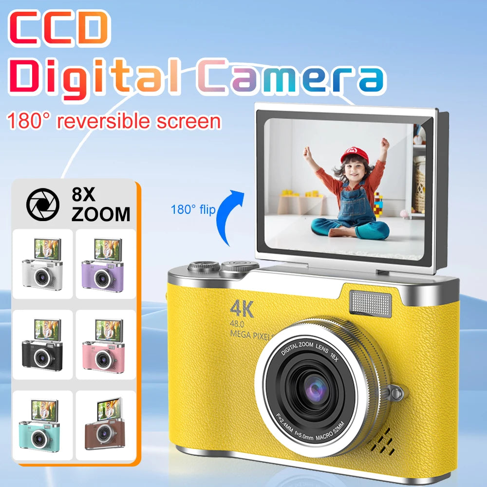 Appareil Photo Numérique Compact 1080P – Zoom 8x, Écran Rabattable 180°, Selfie, Cadeau