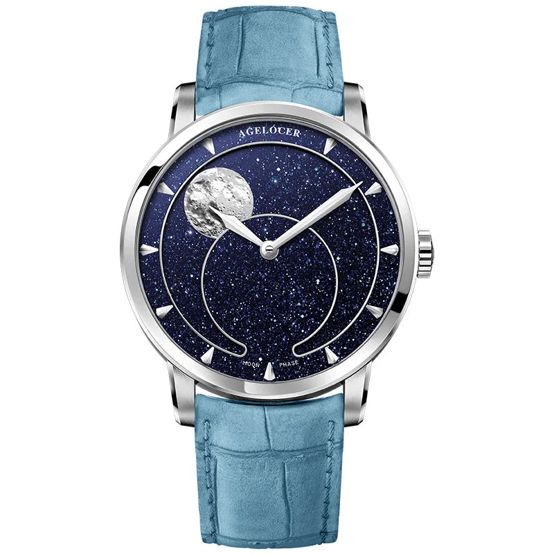 AGELOCER Montre Automatique Homme Phase de Lune Aventurine Saphir Réserve 80h – CLEVI Paris