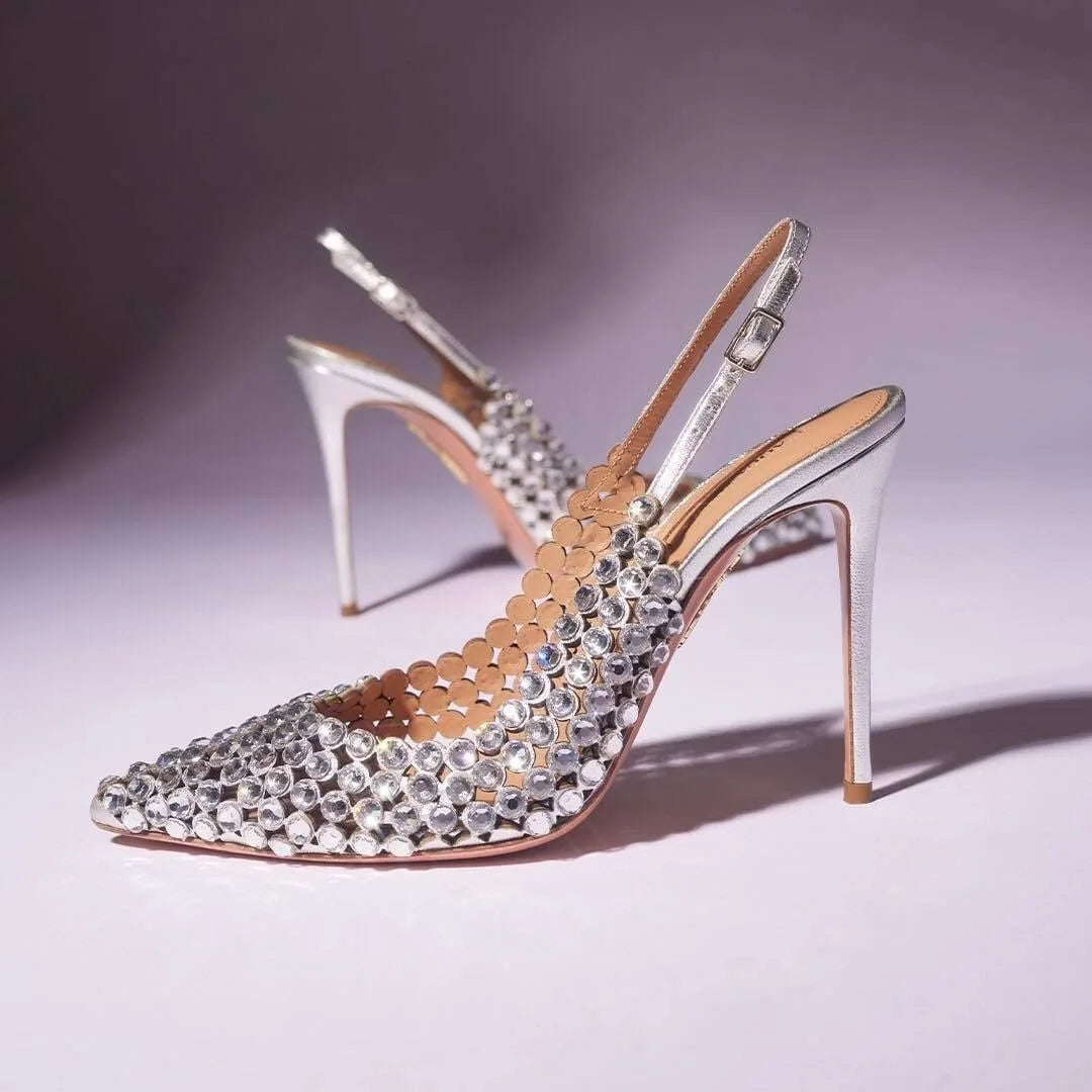 Escarpins Femme Talon Aiguille Strass Satin Mariage Soirée – CLEVI Paris