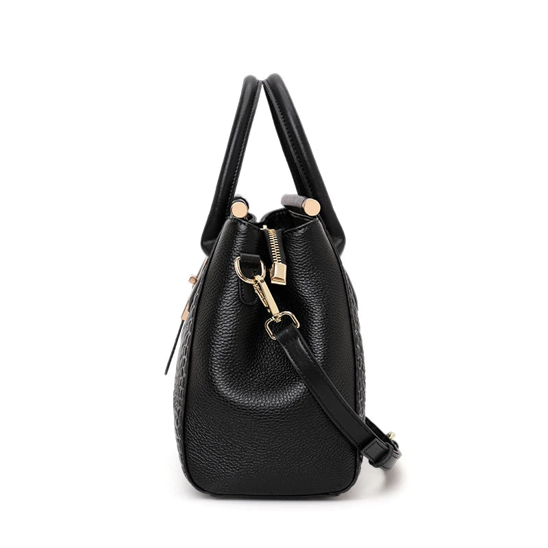 Sac Boston Cuir Vache Véritable Motif Crocodile Grande Capacité Femme – CLEVI Paris