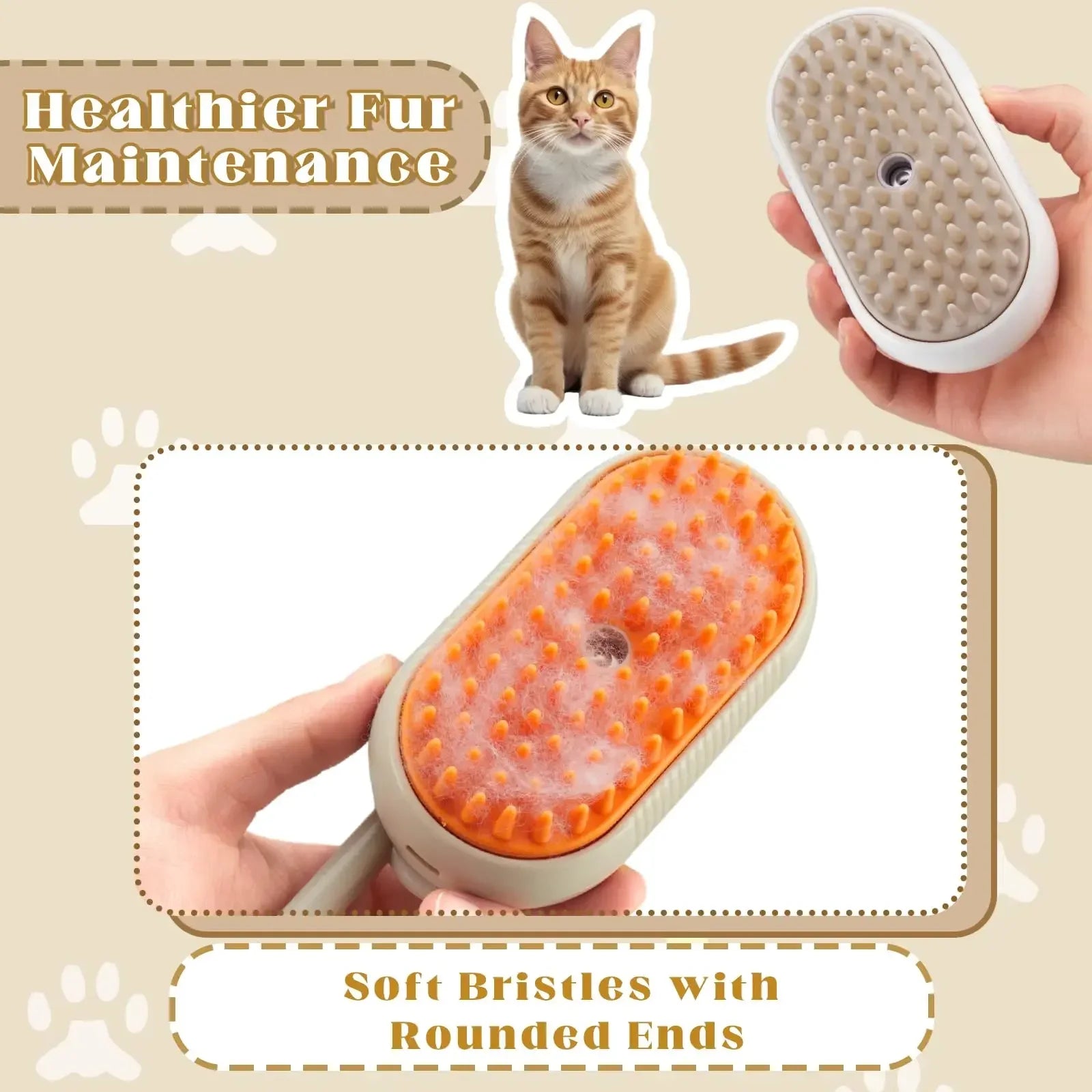 Brosse Vapeur 3-en-1 pour Chat & Chien Spray Massage Anti-Poils USB — CLEVI Paris