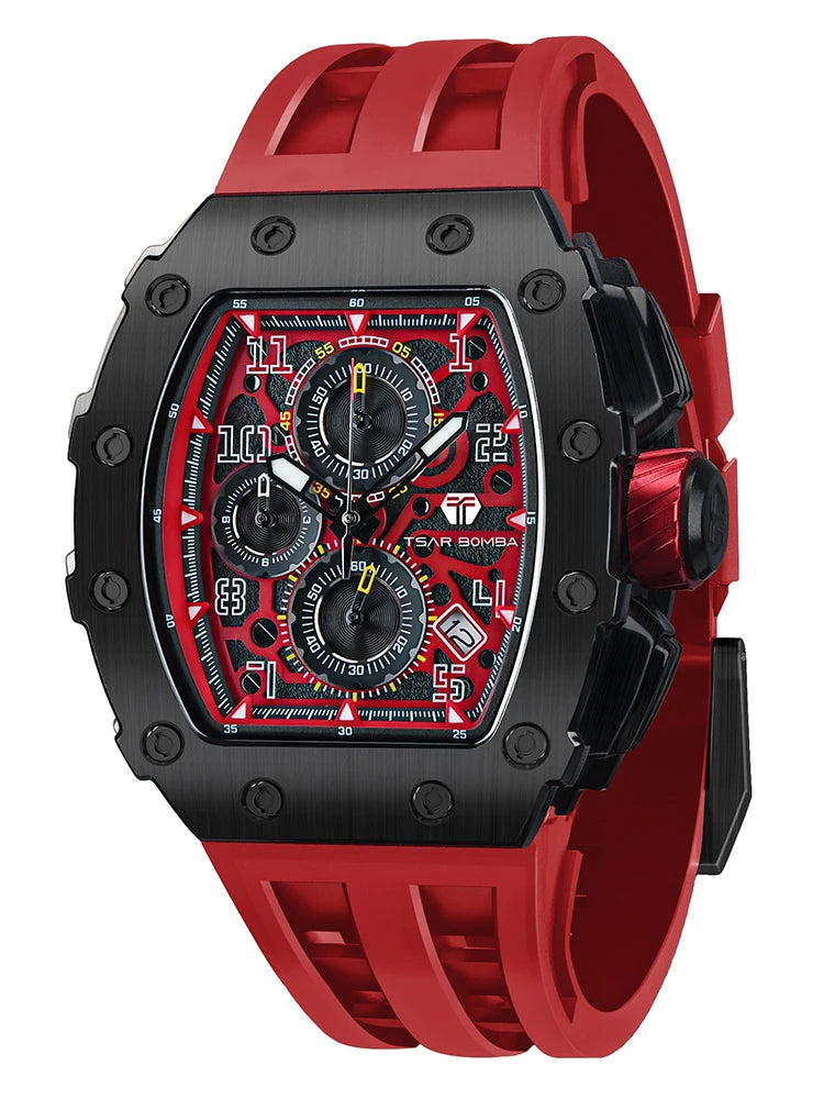 Montre Quartz Homme TSAR BOMBA TB-8204 Tonneau Saphir Chronographe – CLEVI Paris