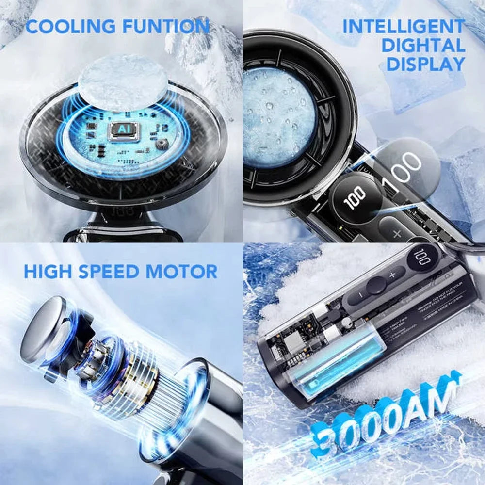 Ventilateur Portable Rechargeable 3000mAh – Refroidissement Semi-conducteur, 100 Vitesses, USB, Idéal Extérieur