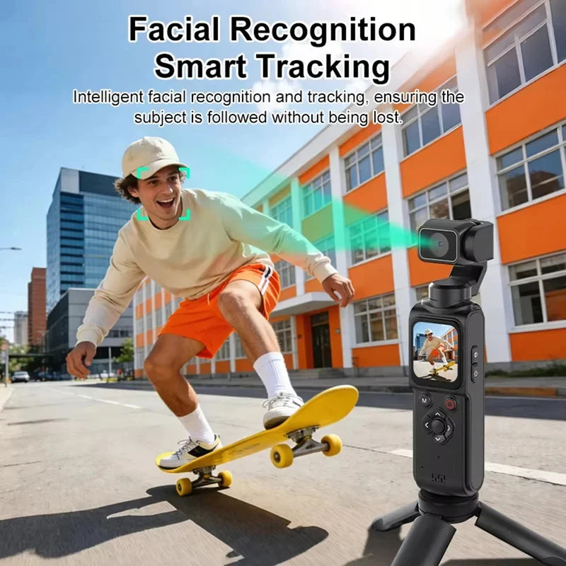 Caméra Vlog 4K de Poche Gimbal Intégré – Rotation 330° Suivi Facial Tactile – CLEVI Paris