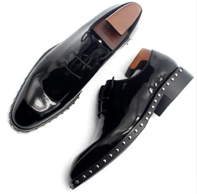 Oxford Rivets Noir – Cuir Vache | Bout Pointu | Lacets | Homme