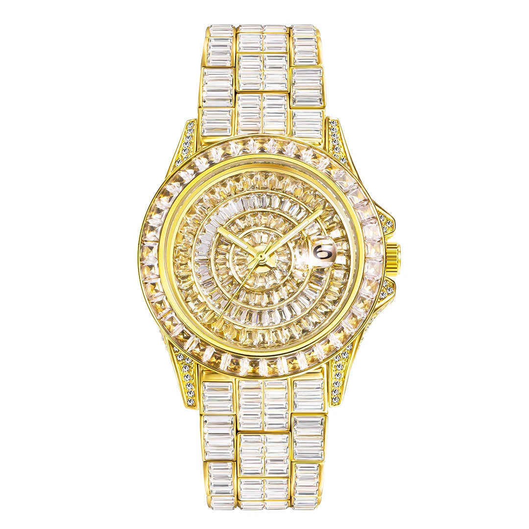 Montre Hip Hop MISSFOX – Diamants Baguette Homme | Acier Inoxydable