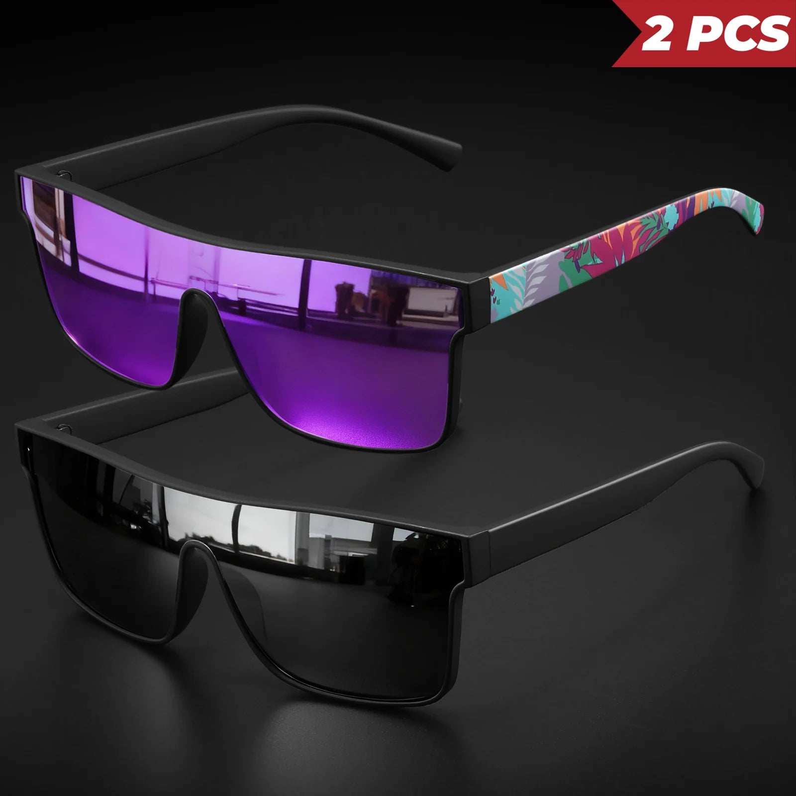 Lot 2 Lunettes de Soleil Carrées Unisexe UV400 Temples Motifs – CLEVI Paris