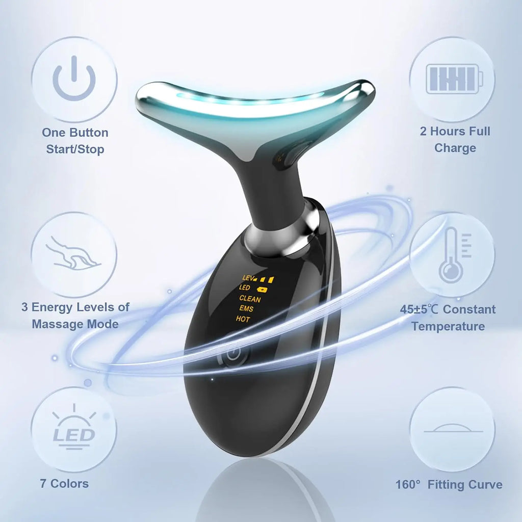 Masseur Cou & Visage EMS Microcourant LED | Ions, Chaleur & Photothérapie 3 Modes