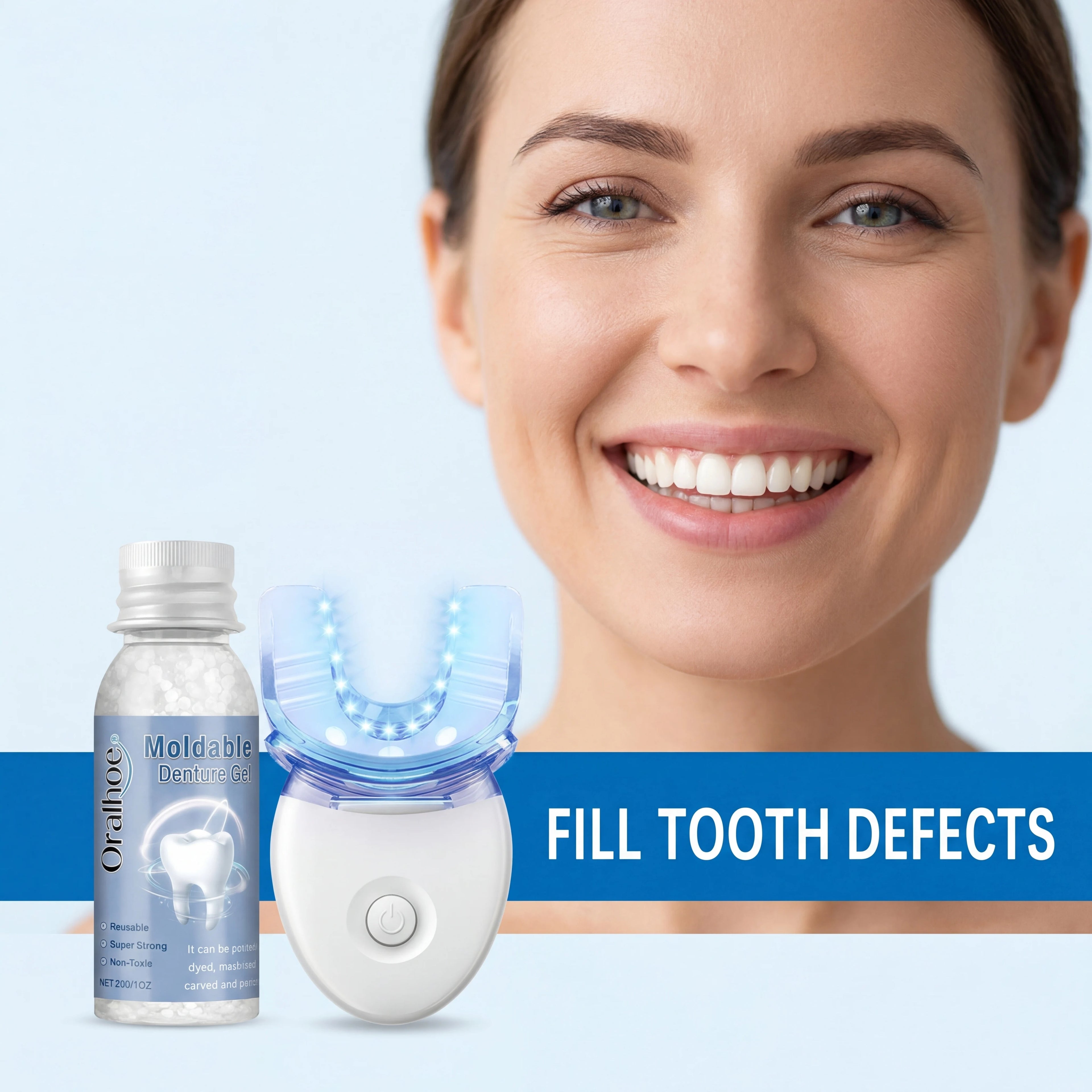 Kit Blanchiment Dentaire LED Oralhoe | Lumière LED Bleue & Gel Modelable | Réparation & Anti-Taches – CLEVI Paris