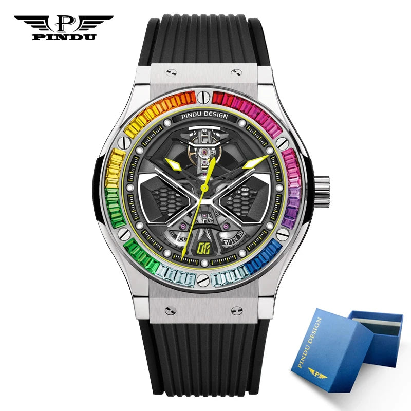 Montre Homme Automatique Squelette Fond Creux Silicone Pindu P6552 – CLEVI Paris