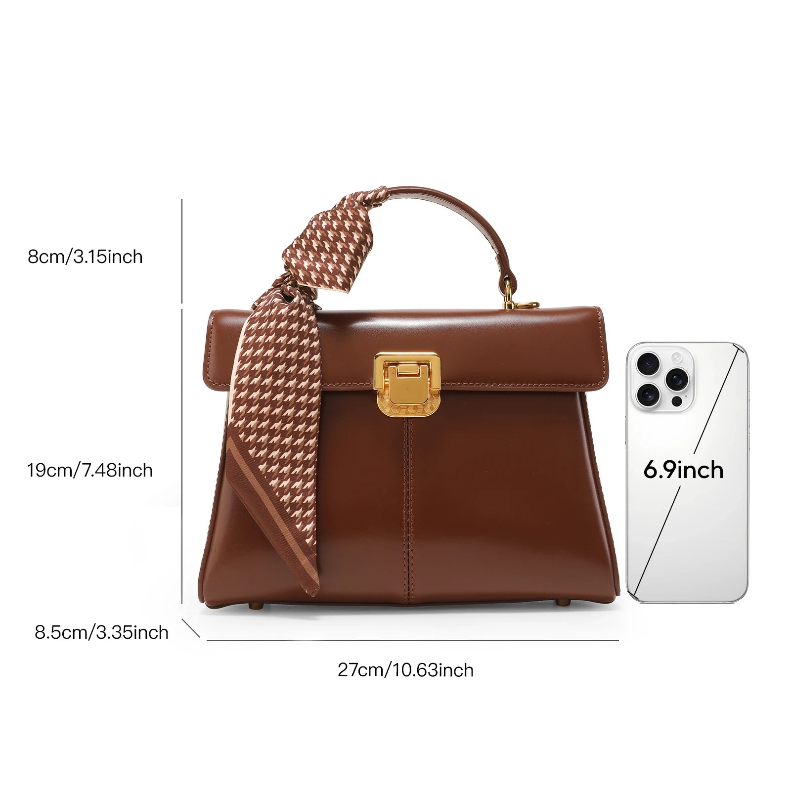 Sac à Main Femme en Cuir Véritable avec Foulard – Sac Épaule Luxe | 5 Coloris | 23.5x17.5x7.5cm