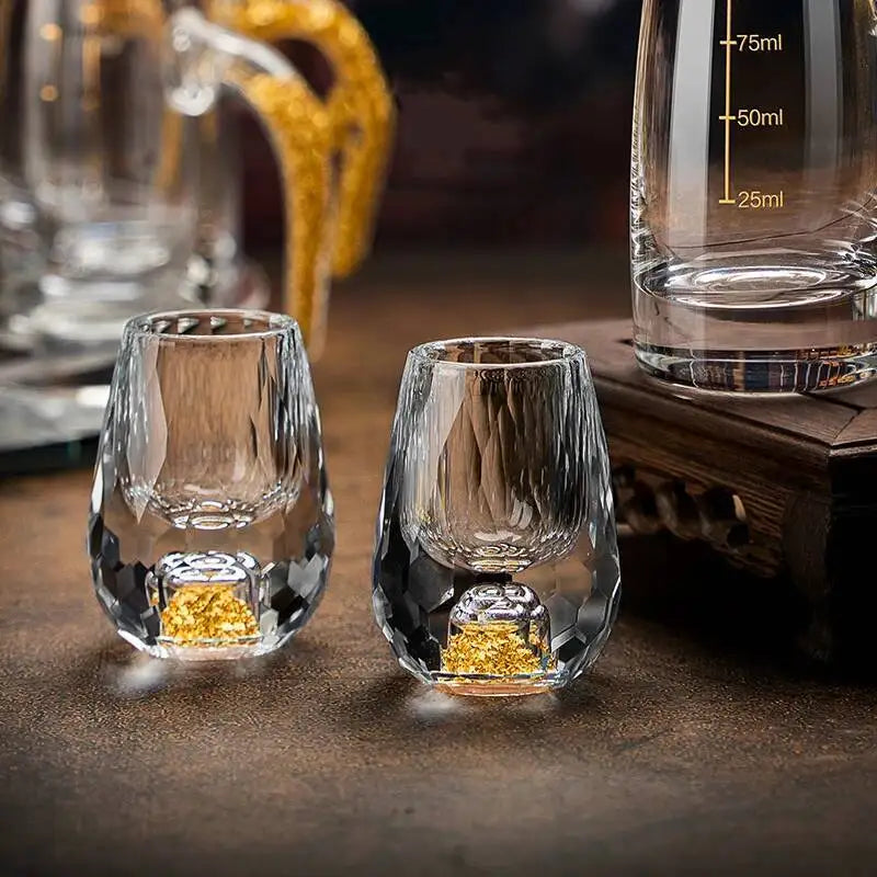 Verres à Shot en Cristal Luxe Feuille d’Or — 15ml, Vodka, Saké, Bar, Lot 1 à 6 | CLEVI Paris