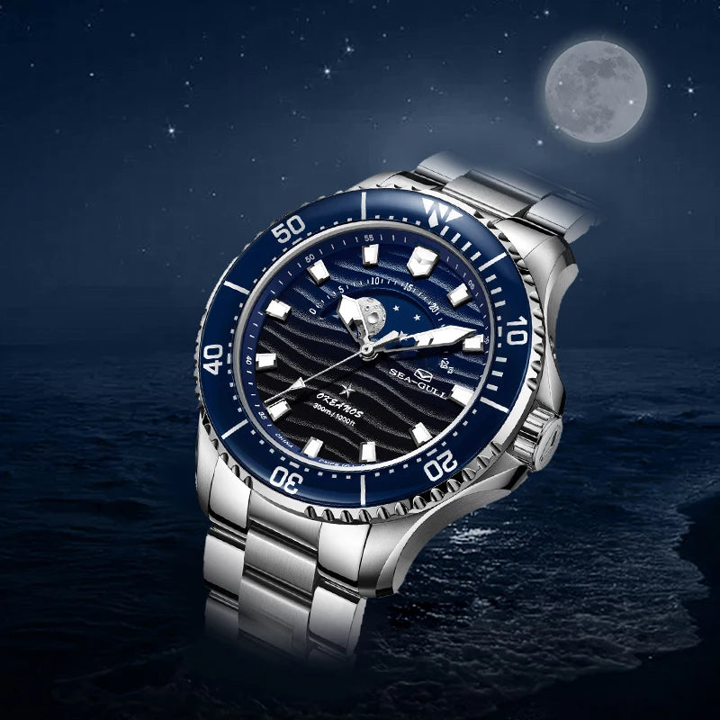 Montre Sea-Gull 816.32.1215 Diver Automatique Phase de Lune Saphir 300M – CLEVI Paris