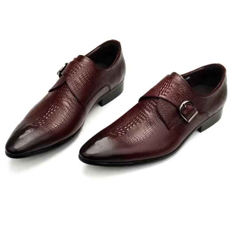 Mocassin Monk Strap Homme Cuir Motif Crocodile – Bout Pointu, Style Britannique, EU 36-46 – CLEVI Paris