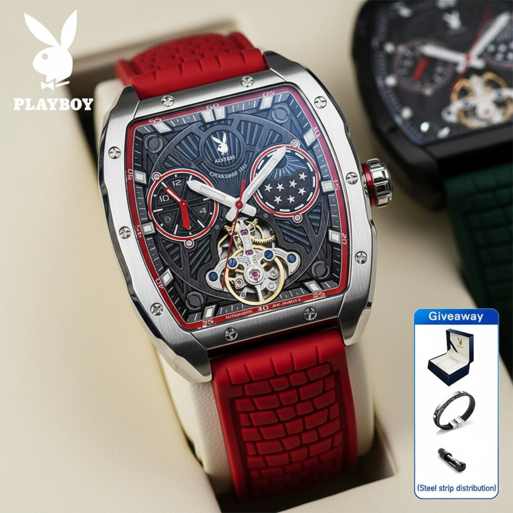 Montre Mécanique Automatique PLAYBOY Squelette Tourbillon – CLEVI Paris
