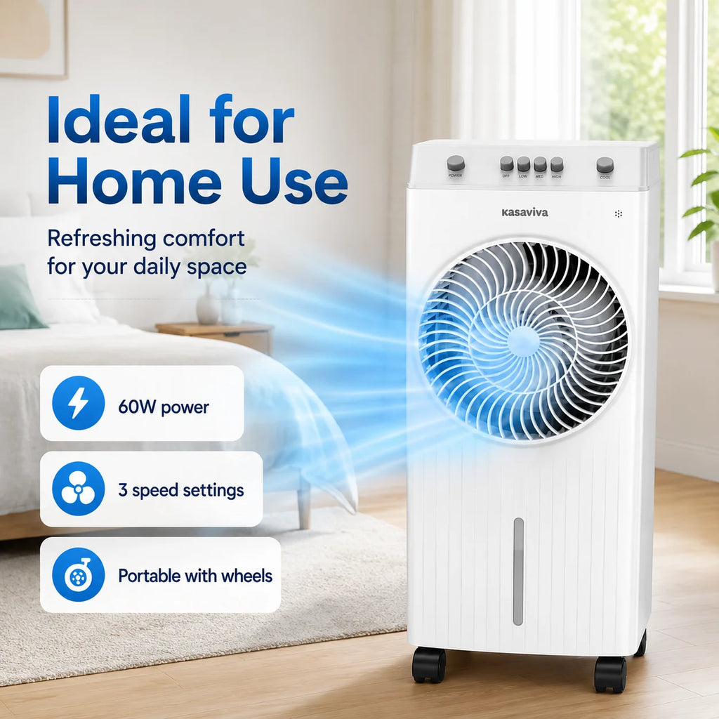 Rafraîchisseur d’air évaporatif 60 W à roulettes – CLEVI Paris