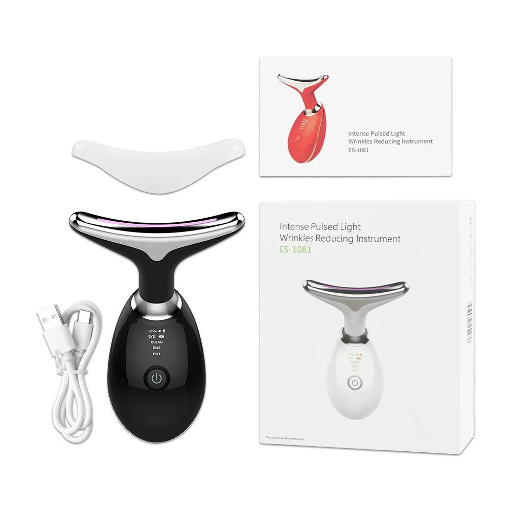 Masseur Cou & Visage EMS Microcourant LED | Ions, Chaleur & Photothérapie 3 Modes