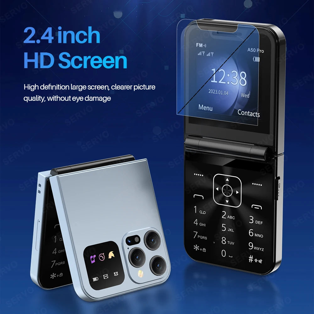 Téléphone Clapet SERVO A50 PRO – 2,4", Dual SIM 2G, Bluetooth, Enregistrement Appels, Type-C – CLEVI Paris