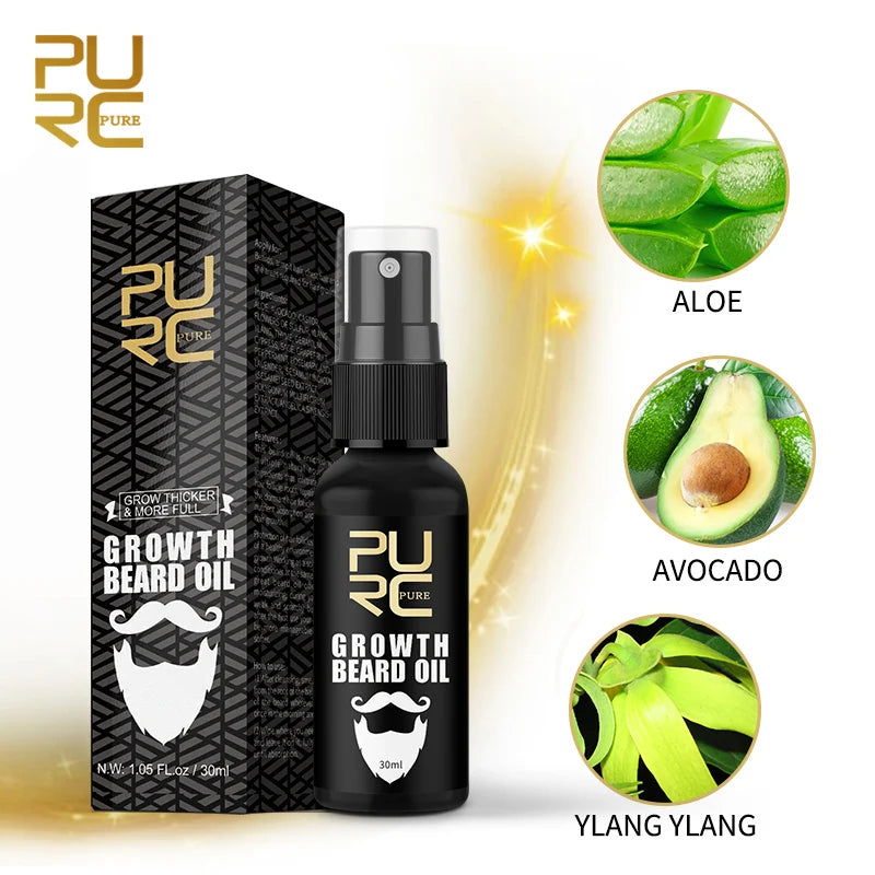 Huile de Croissance Barbe PURC | Stimule les Follicules, Barbe Plus Fournie & Douce | 30ml Homme – CLEVI Paris