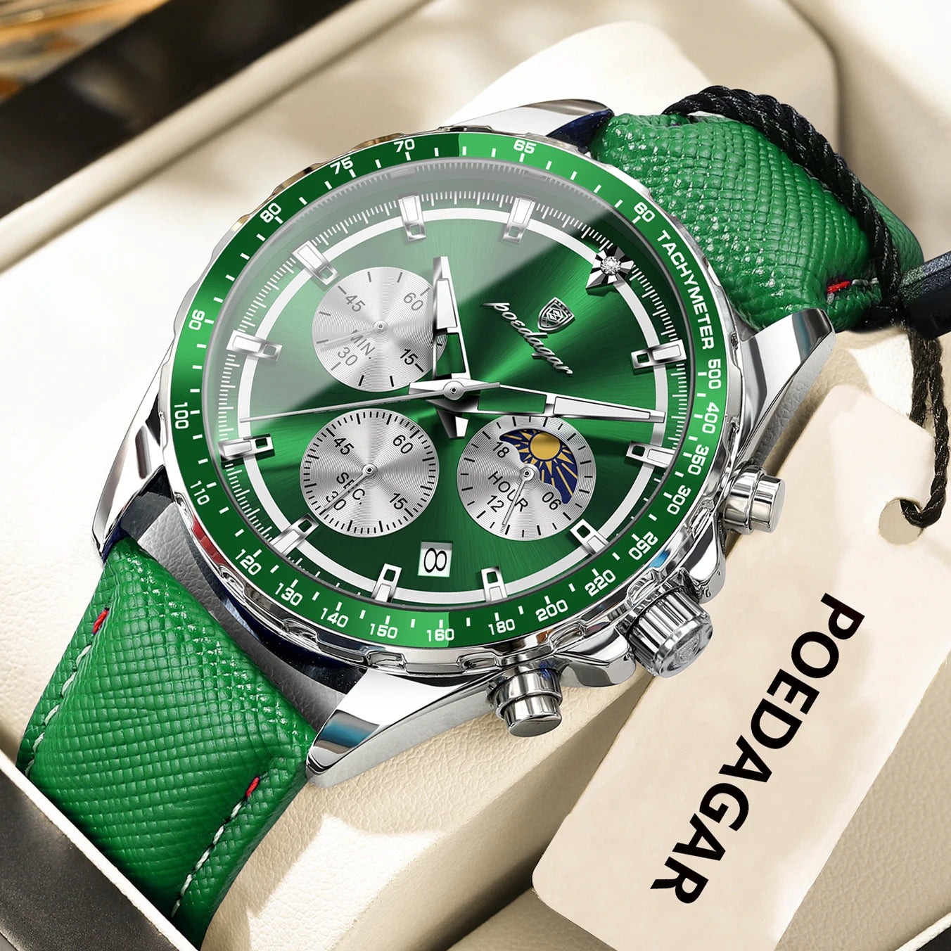 Montre Quartz Homme POEDAGAR 879-L – Chronographe, Cuir & Aiguilles Lumineuses | 4 Coloris