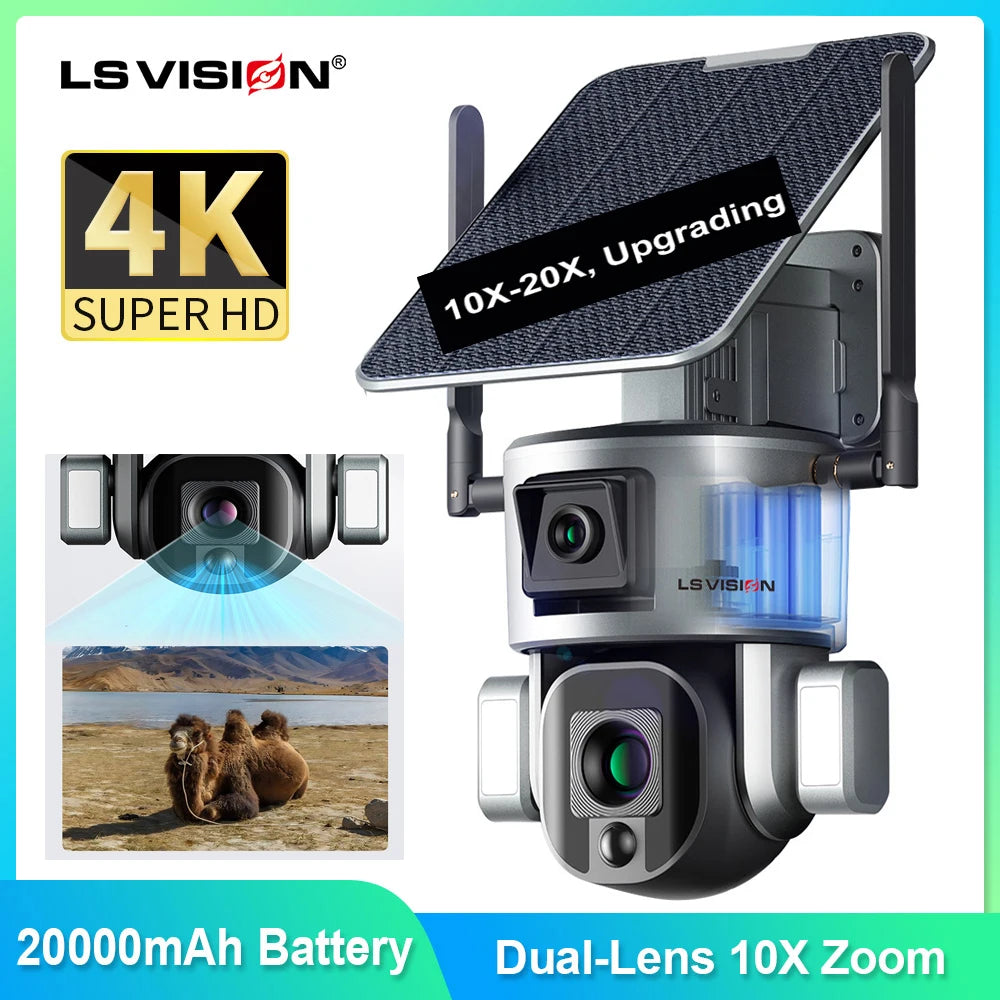 Caméra Solaire LS VISION 4K Double Objectif Zoom 20x 4G/Wi-Fi Suivi IA Vision Nocturne Couleur IP66 – CLEVI Paris