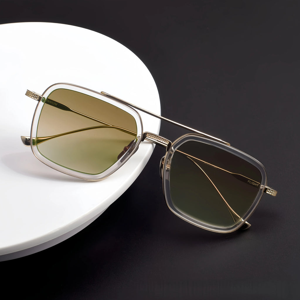 Lunettes de Soleil Carrées Titane Double Pont Luxe UV400 Unisexe – CLEVI Paris