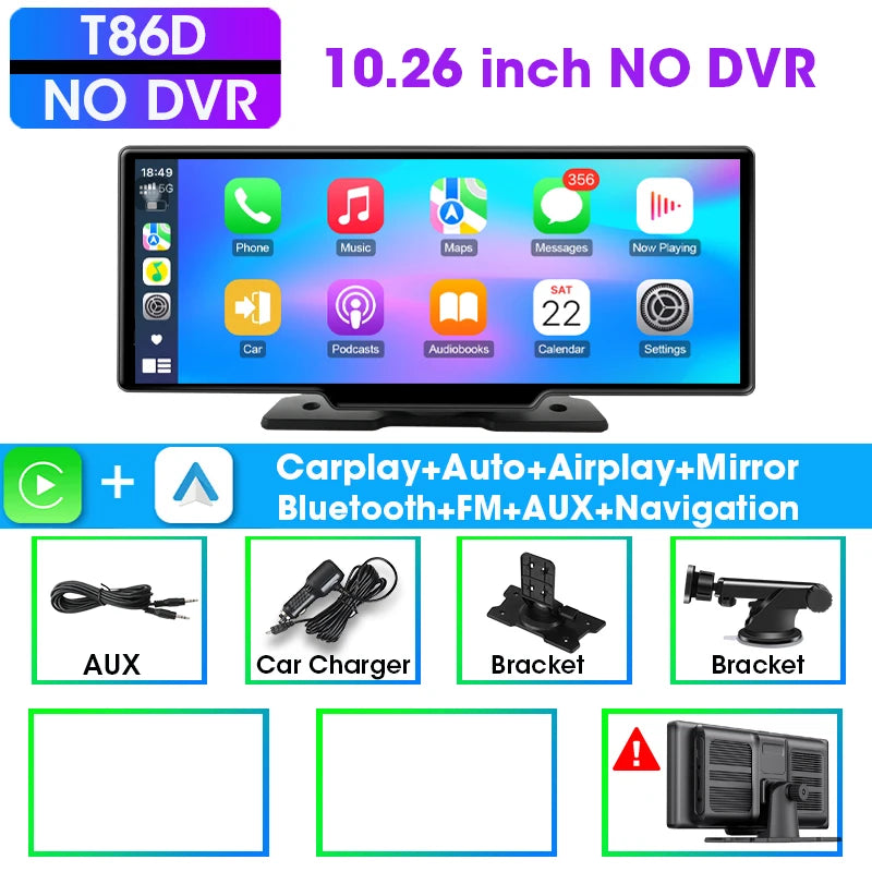 Écran CarPlay Android Auto Sans Fil 7"/10,26" – Dashcam 4K Double Objectif GPS WiFi 5G Caméra Recul – CLEVI Paris