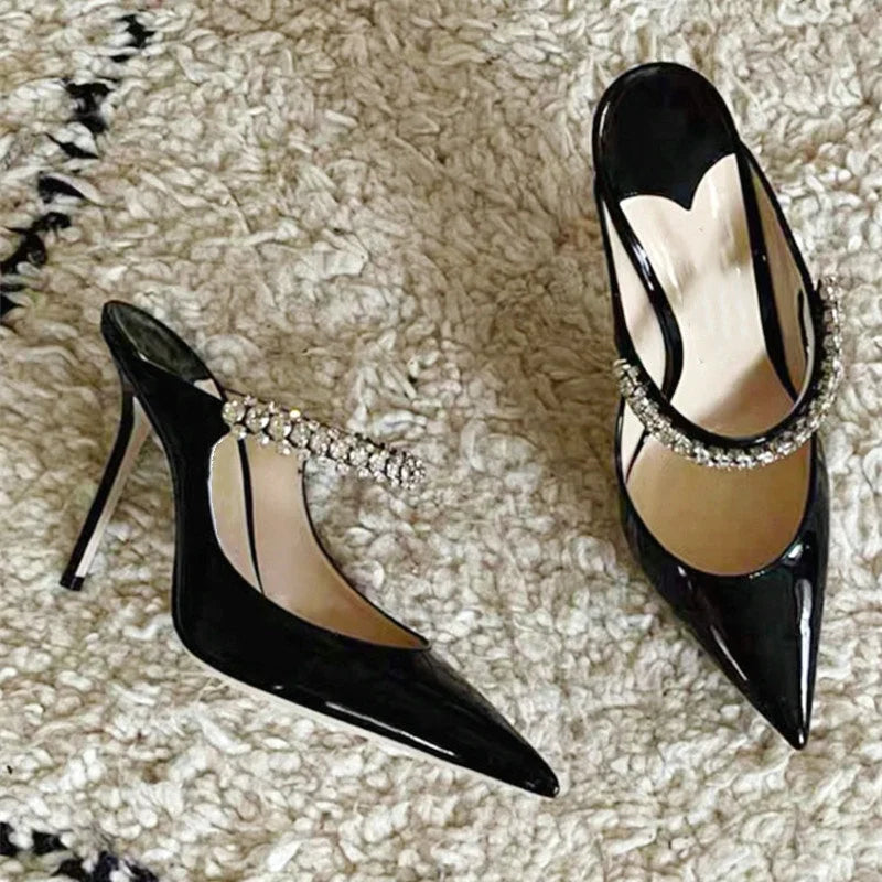 Mules Slingback Talon Aiguille Cristaux Femme – CLEVI Paris