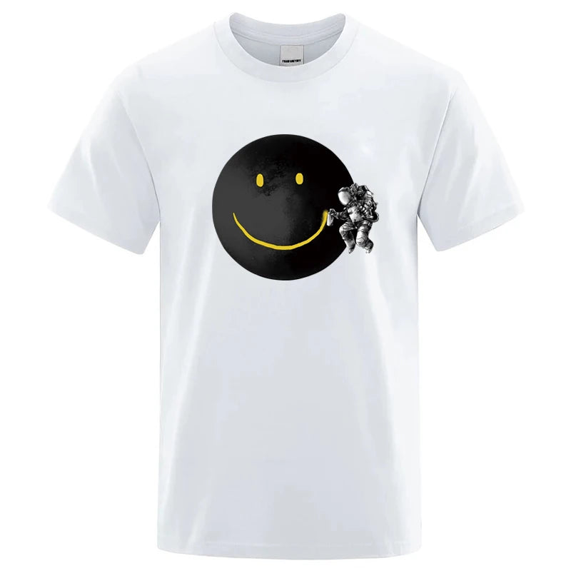 T-Shirt Homme Imprimé Astronaute – Coupe Loose, Col Rond, Manches Courtes
