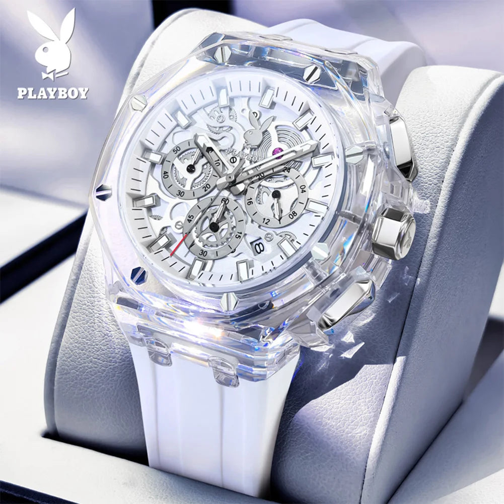 Montre Homme PLAYBOY 3082 – Squelette Quartz, Chronographe, Bracelet Silicone, Étanche 3 ATM – CLEVI Paris