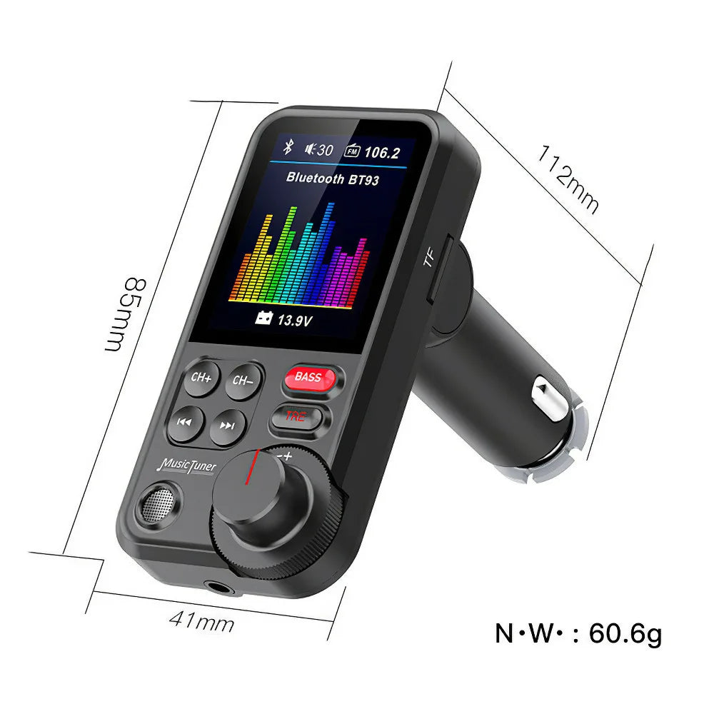 Émetteur FM Bluetooth Voiture – Charge Rapide QC3.0 Écran OLED Basses/Aigus MP3 AUX – CLEVI Paris