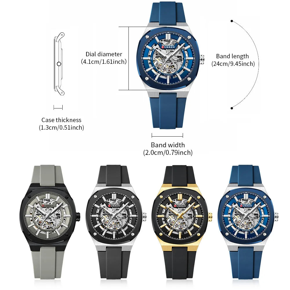 CURREN Montre Automatique Homme Squelette Silicone Sport Lumineux 41mm – CLEVI Paris