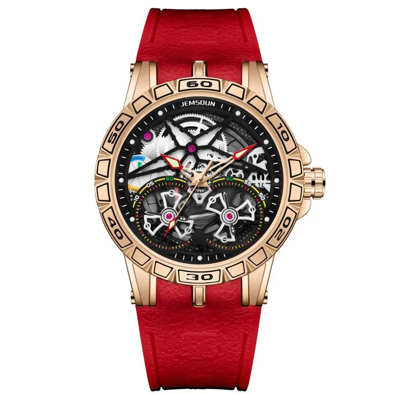 Montre Homme Mécanique Manuel Double Volant Cadran Creux Lumineux Silicone W056 – CLEVI Paris