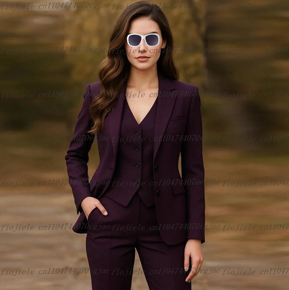 Costume 3 Pièces Femme – Blazer + Gilet + Pantalon | 25 Coloris | Business, Mariage & Cérémonie | S-4XL