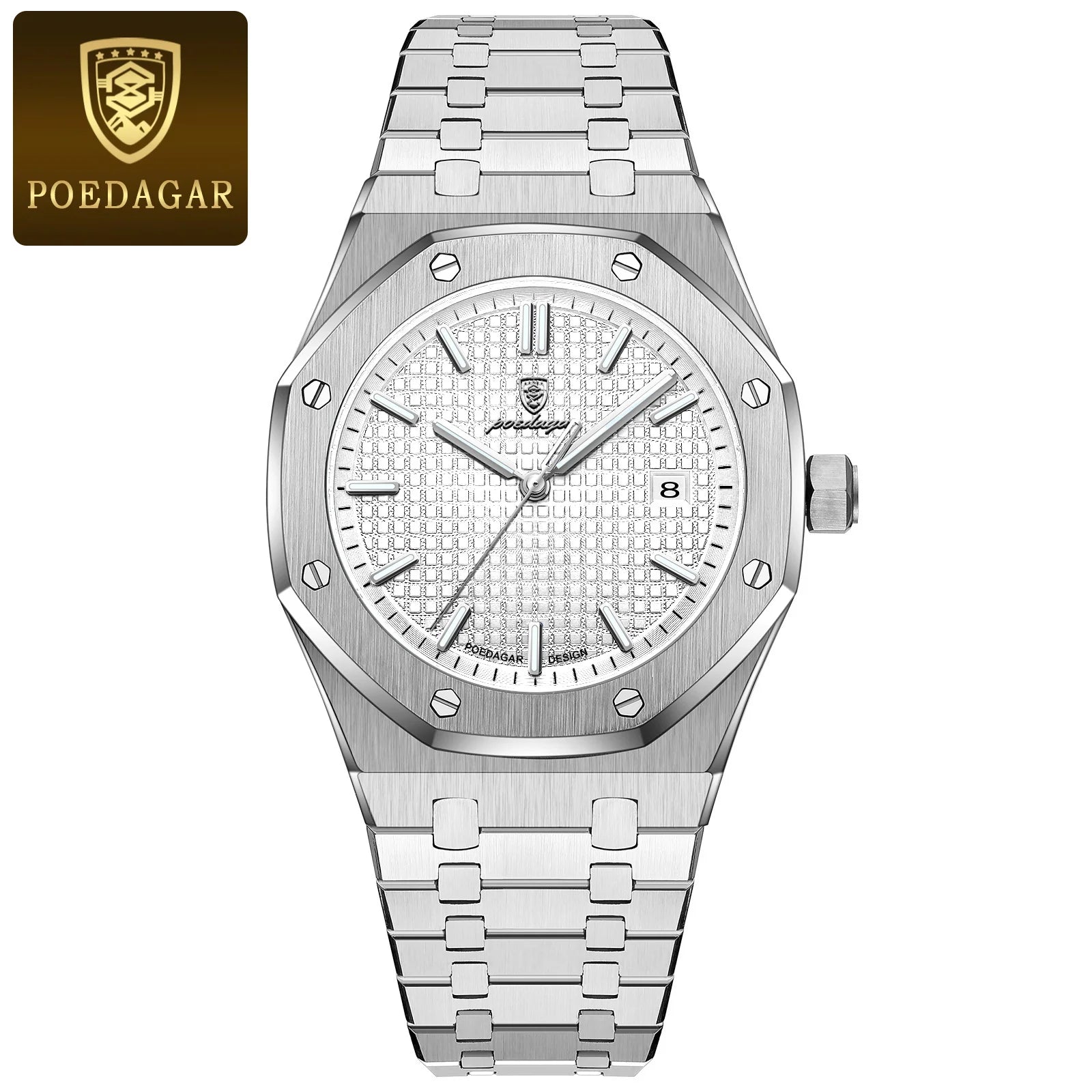 Montre POEDAGAR 924 – Quartz Business Luxe, Date, Aiguilles Lumineuses, Acier Inoxydable 40 mm, Étanche 3 ATM – CLEVI Paris