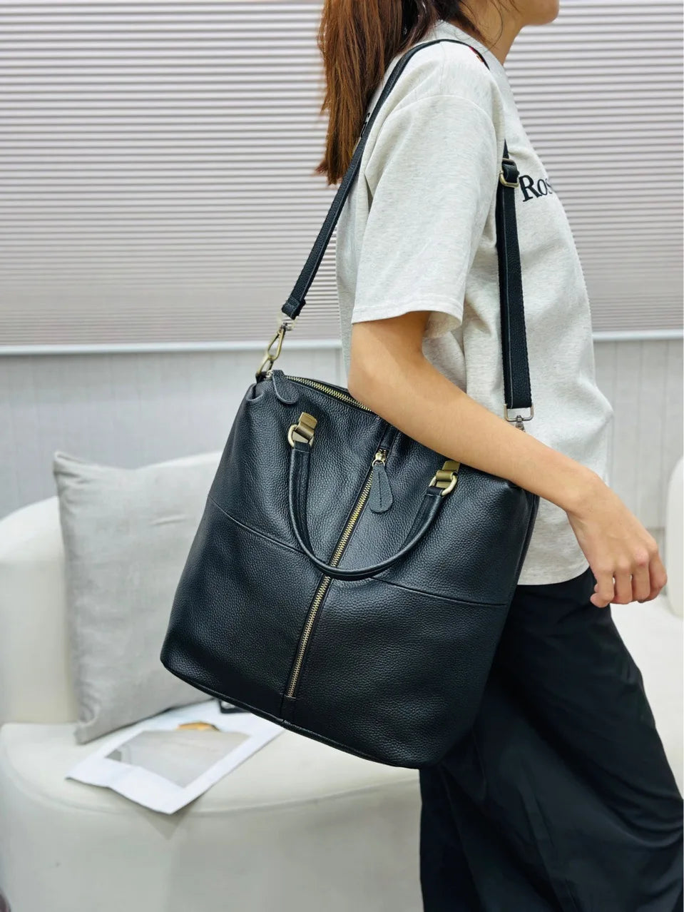 Sac À Dos Femme Cuir Vache Convertible Anti-Vol Voyage – CLEVI Paris