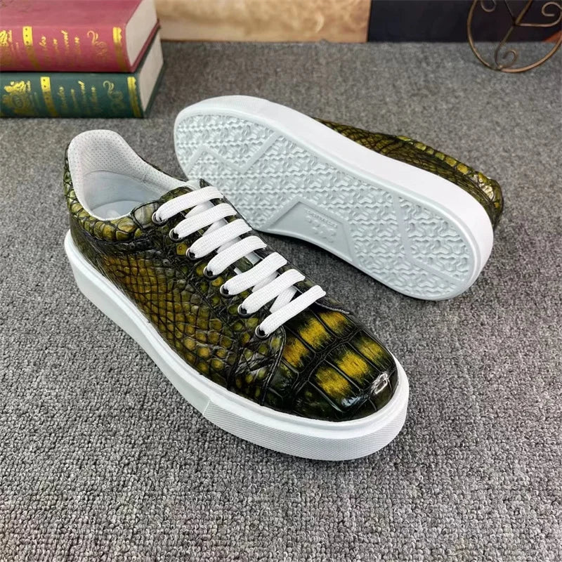 Chaussures Peau de Crocodile Véritable Peintes à la Main Vert Kaki Homme – Semelle Caoutchouc, Tailles 38-45 – CLEVI Paris