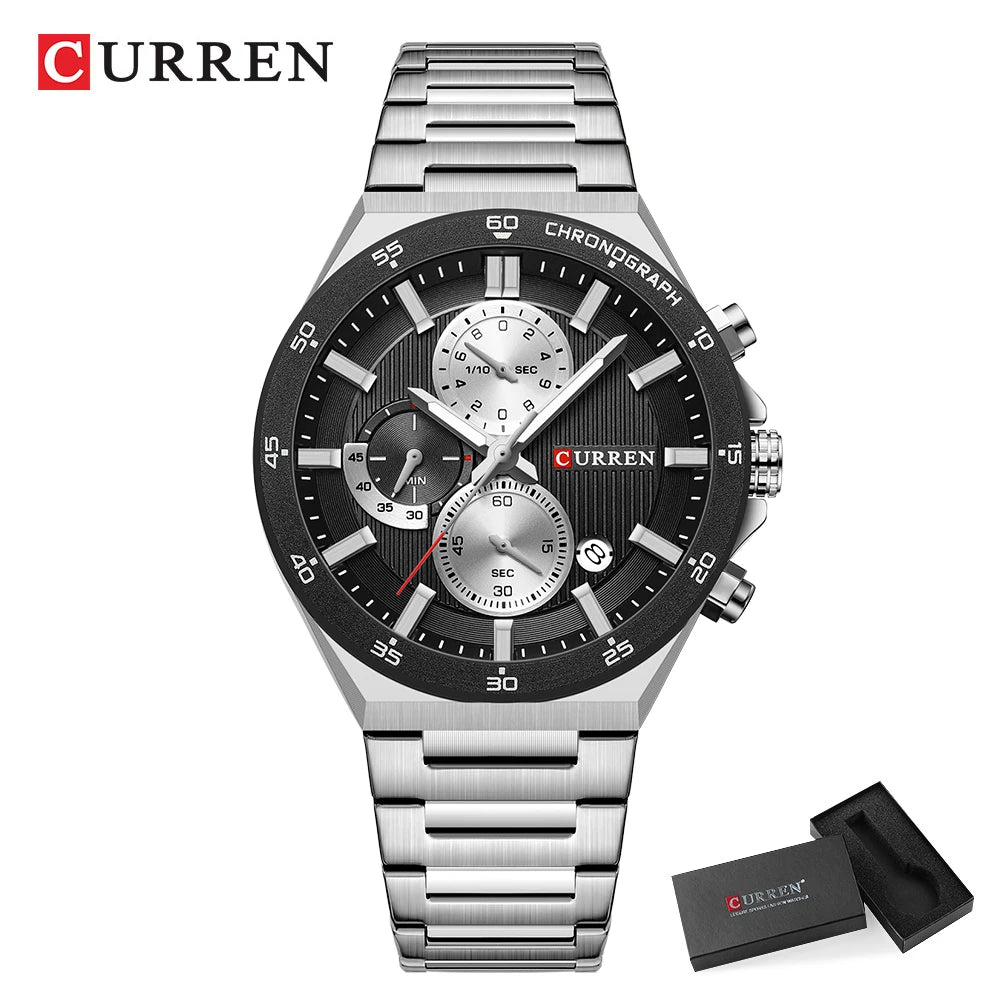 CURREN Montre Quartz Homme Chronographe Panda 43mm Acier Lumineux Date Auto – CLEVI Paris