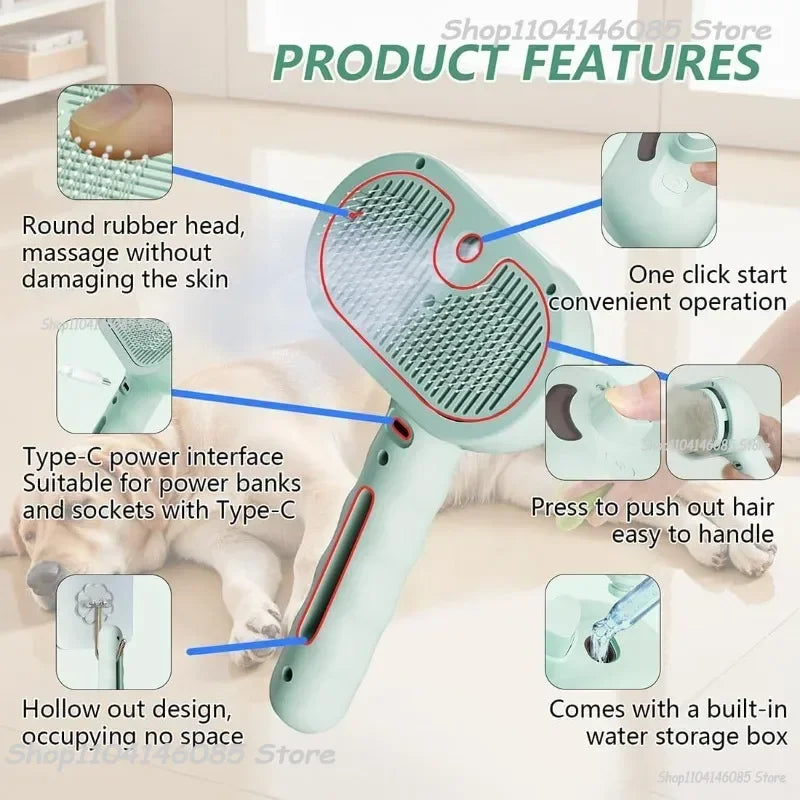 Brosse Vapeur Spray Massage pour Chien & Chat Têtes Rondes Douces Anti-Poils — CLEVI Paris