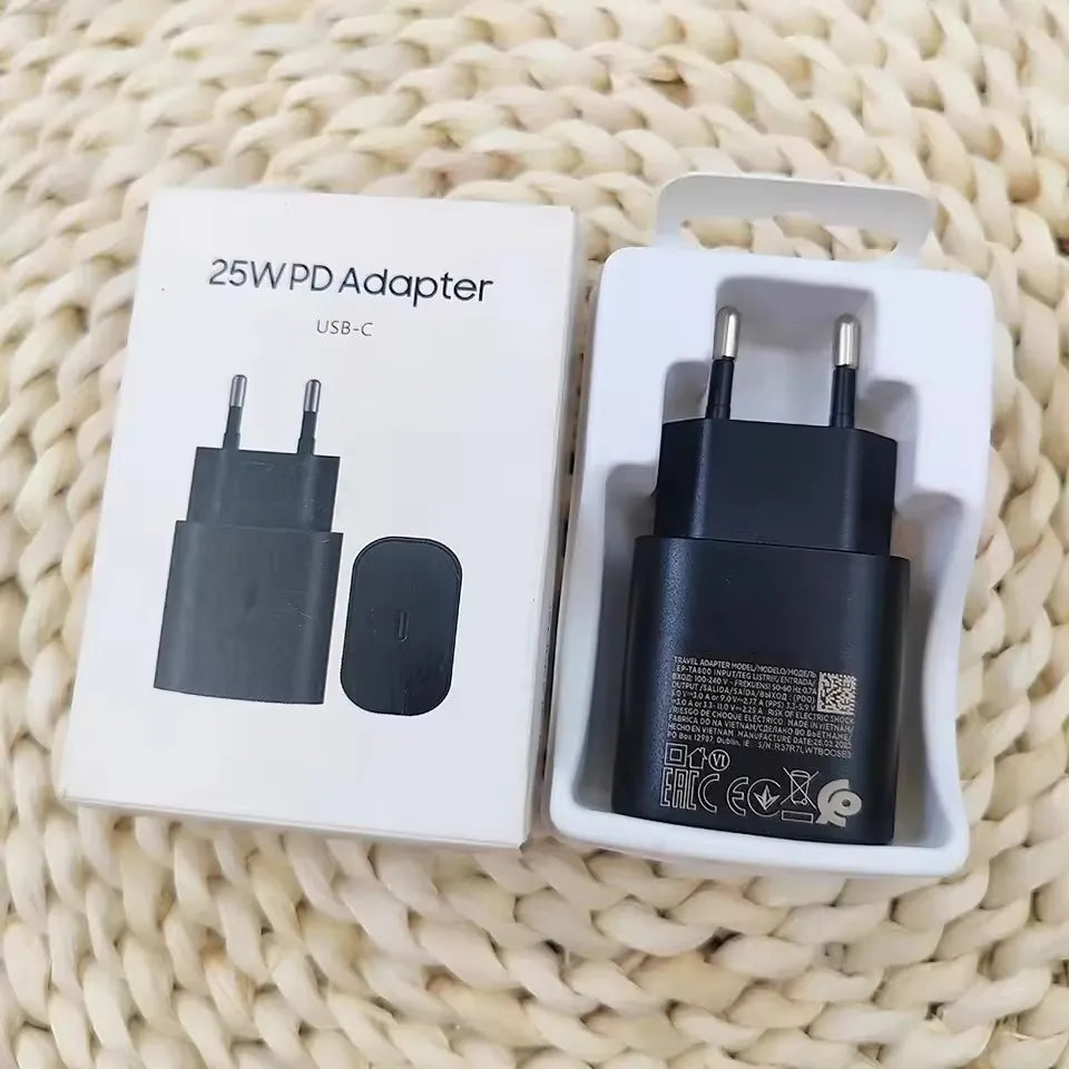 Chargeur Rapide 25W Samsung USB-C — Prise EU, Compatible Galaxy S25/S24/S23/Z Flip/Fold | CLEVI Paris