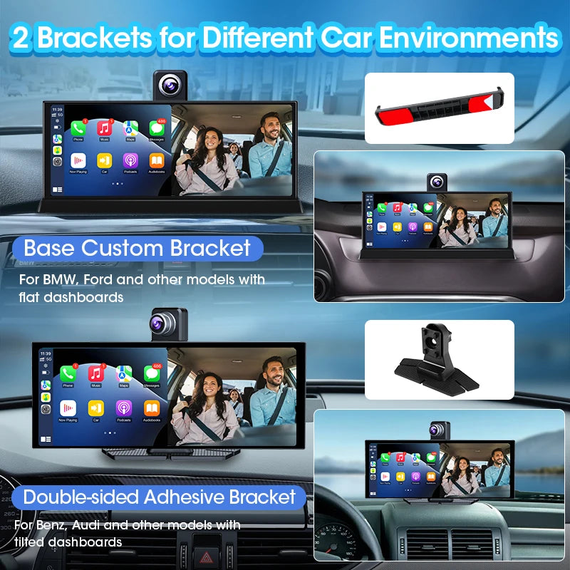 Écran CarPlay Android Auto Portable 10,26" – Dashcam 4K Objectif Rotatif Bluetooth Radio Universel – CLEVI Paris