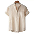 T-Shirt Homme Coton & Lin – Col Henley, Manches Courtes, Style Plage & Vacances