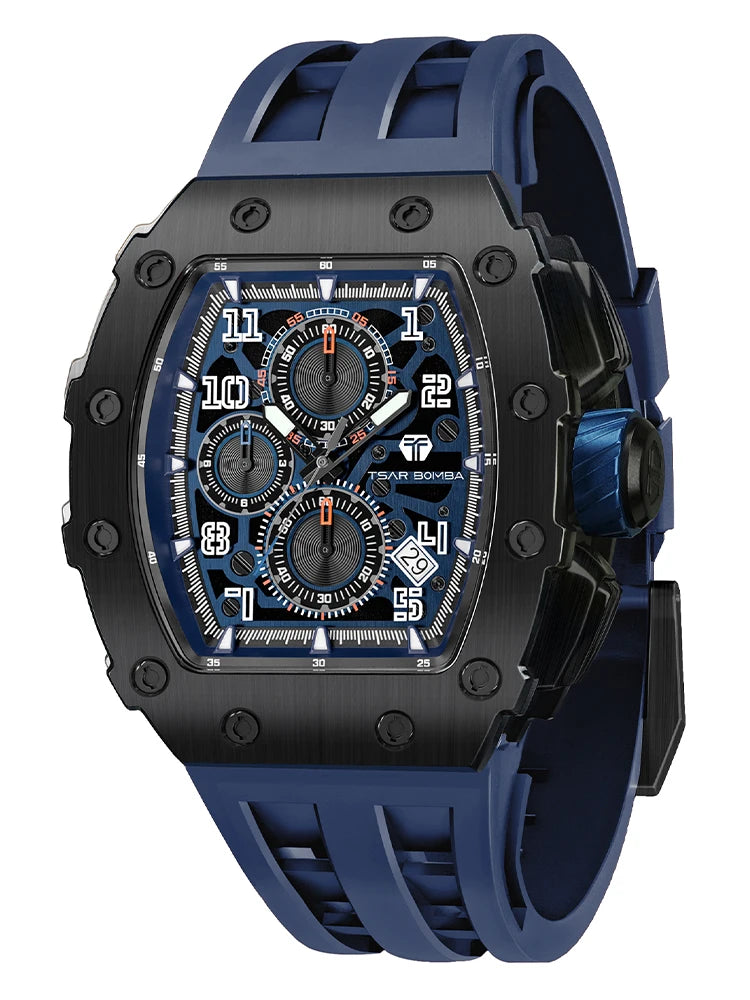 Montre Quartz Homme TSAR BOMBA TB-8204 Tonneau Saphir Chronographe – CLEVI Paris
