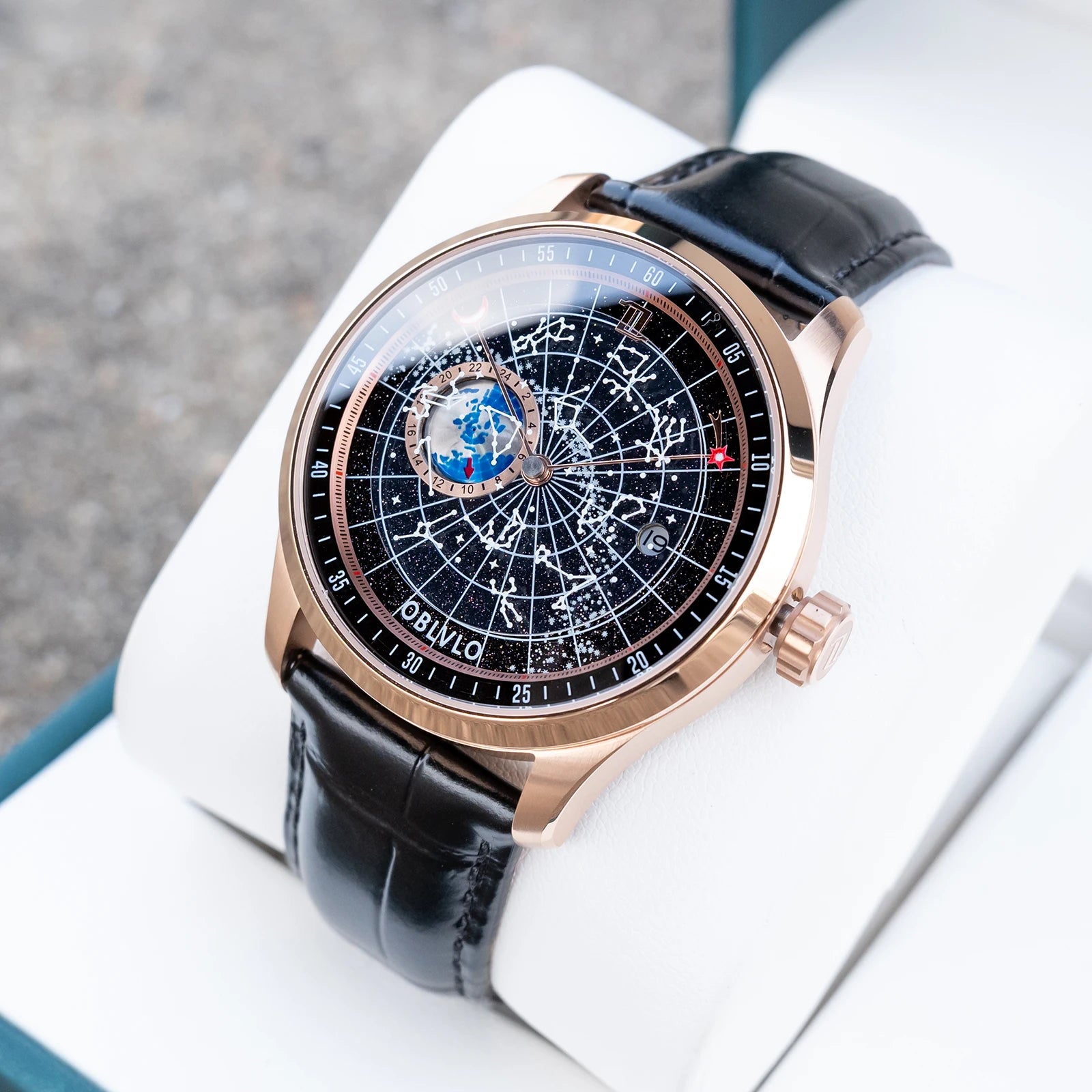 OBLVLO Montre Automatique Homme Luxe Lunette Cristal Cadran Lumineux Cuir 40mm – CLEVI Paris